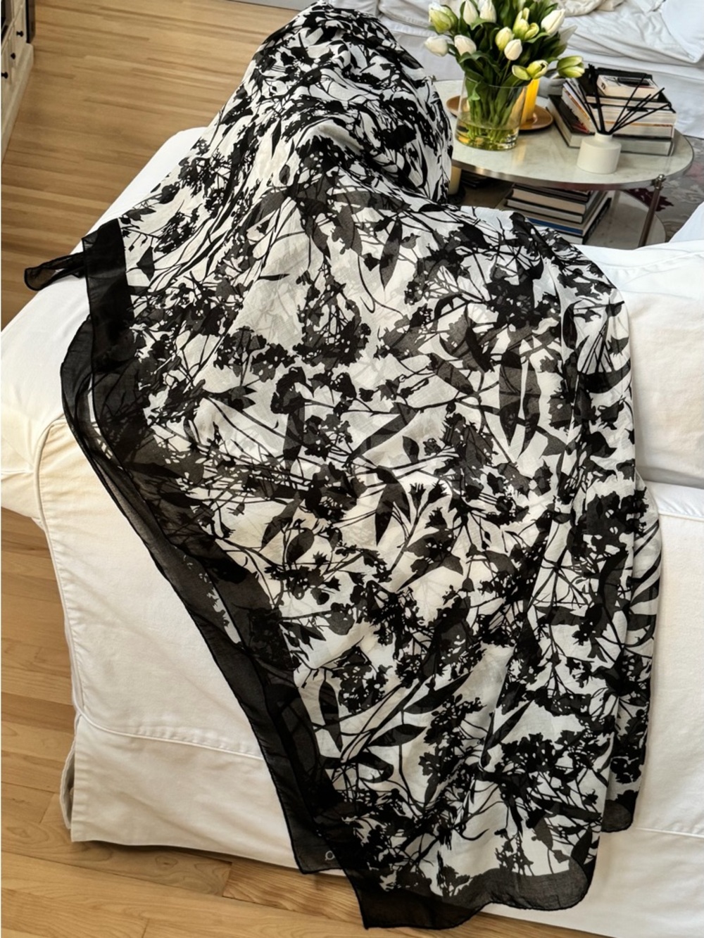 Max & Co. Black and White Floral Print Scarf Wrap